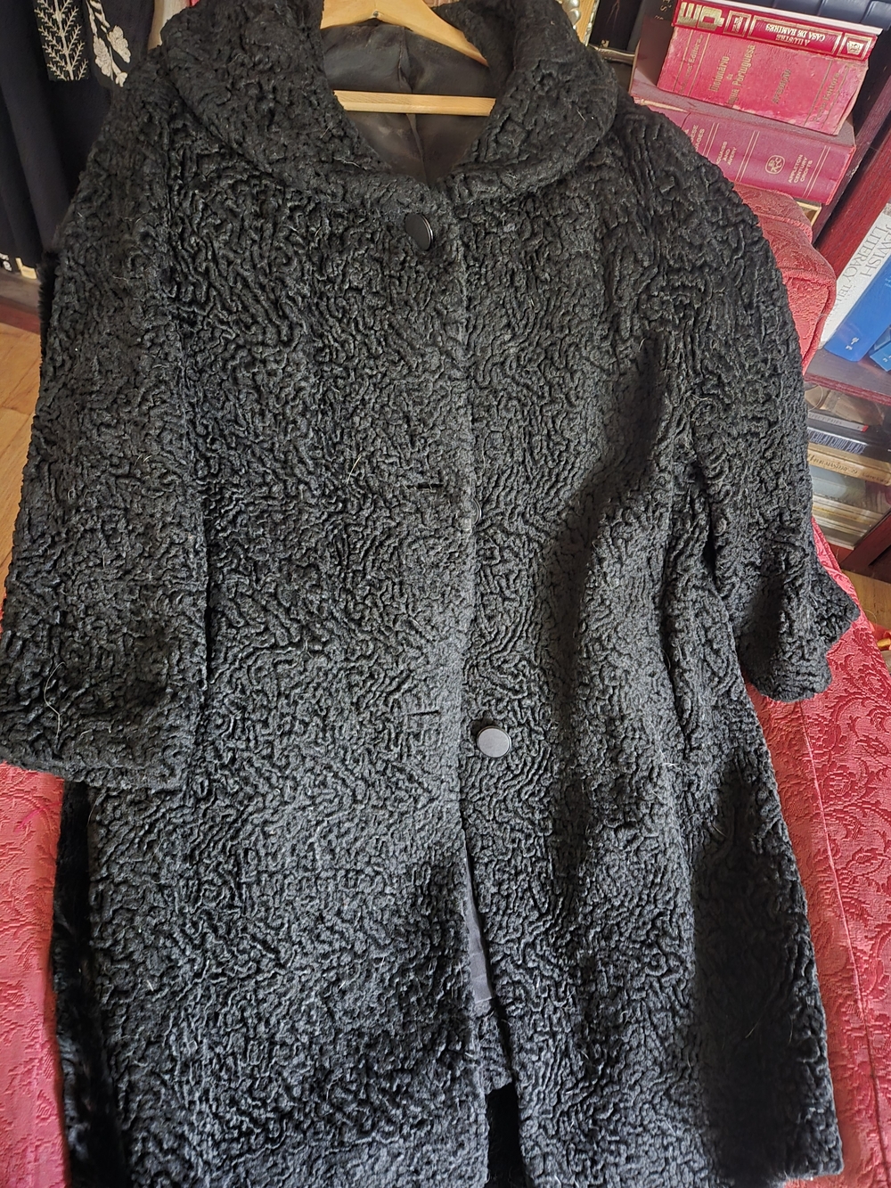 Classic Black Persian Lamb Coat - Women's Elegant Textured Jacket/Coat - Picture 4 of 6